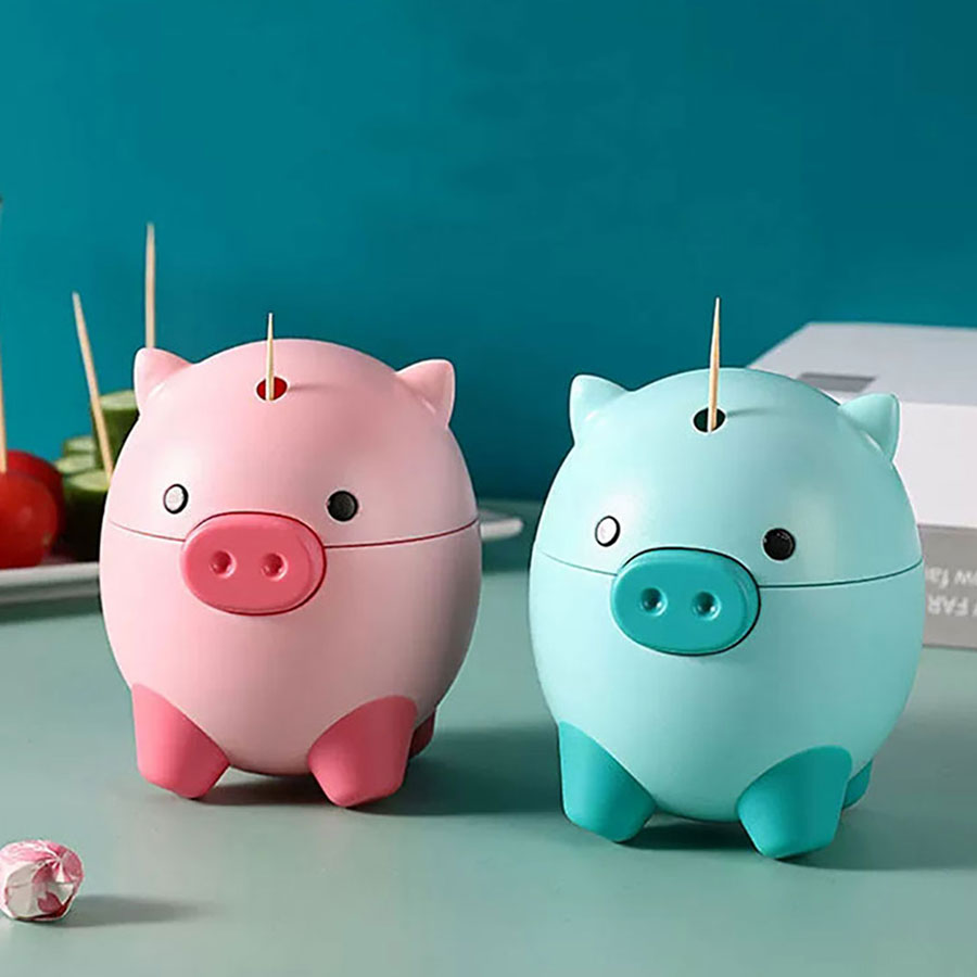 卡通萌豬自動牙簽瓶