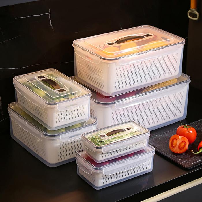 手提密封瀝水保鮮盒(8