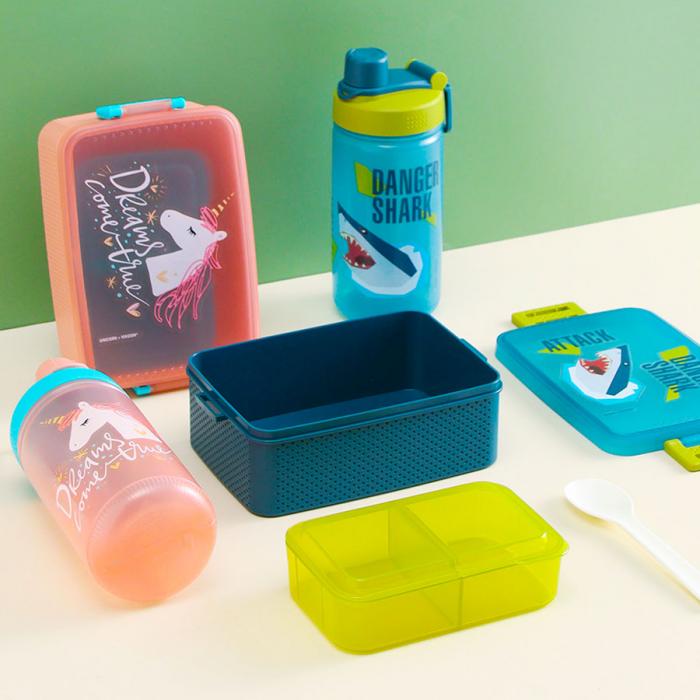 童彩3格飯盒+運動水壺套裝(含內(nèi)盒800ml+500